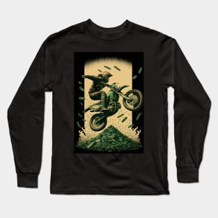 Dirt Bike Stunt Around Money Long Sleeve T-Shirt